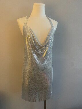 Shiny Backless Chain Strap Bodycon Mini Dress